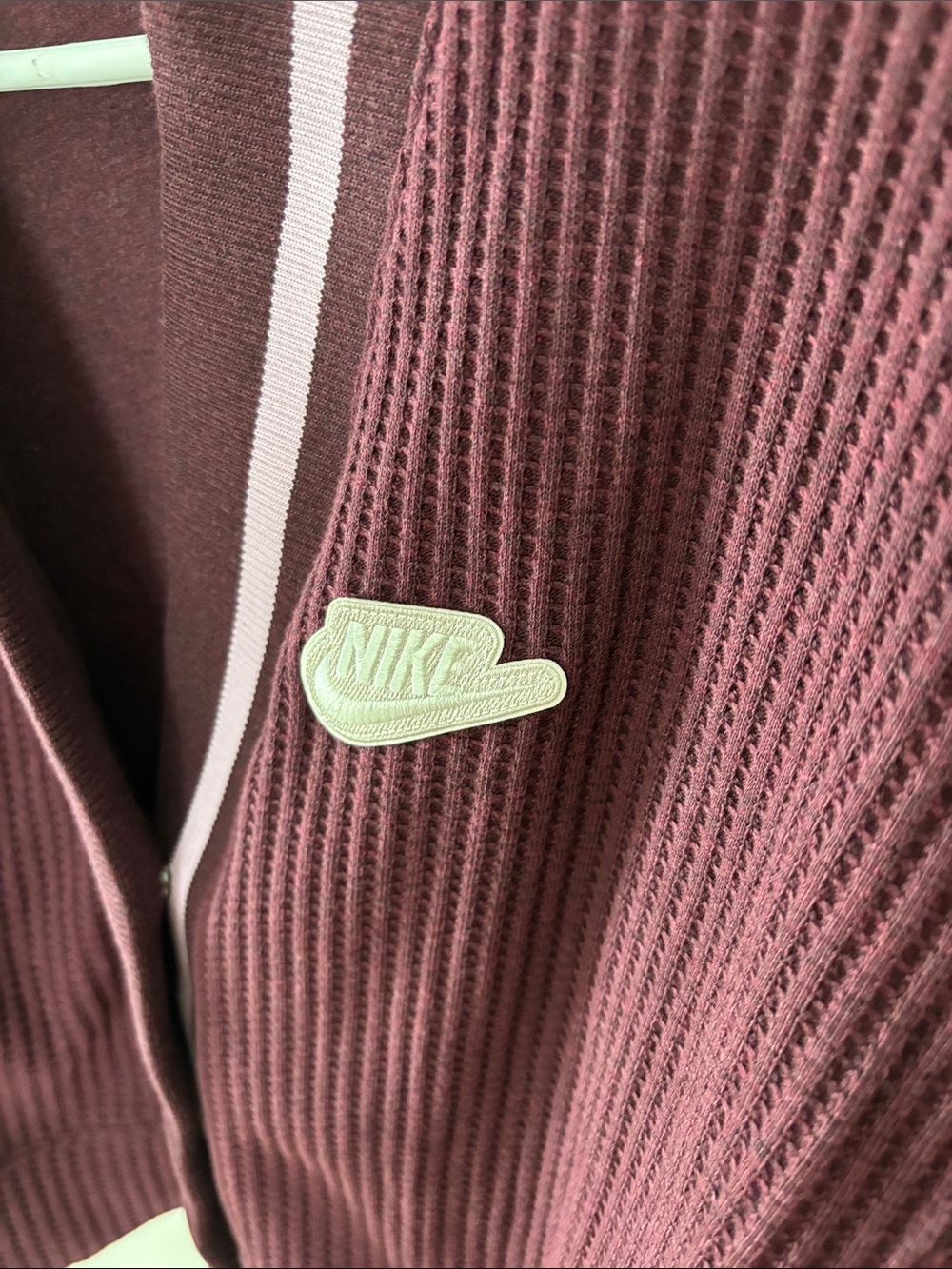 Nike Women's Burgundy Cropped Waffle-Knit Cardigan with Pink Trim - Picture 3 of 5